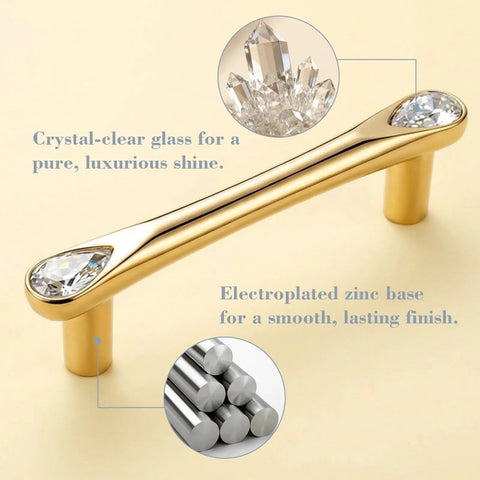 8 Pack Gold Crystal Drawer Pulls 3-3/4 Inch Hole Center 5 Inch Elegant Cabinet Pulls for Dresser and Cupboard detail