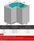 Diagram showing dimensions for installing Base Corner Cabinet Lazy Susan Organizer Kidney Shaped 28 Inch Diameter 270 Degree Turntable.