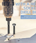Beefy 100 Pack Wood Lag Screws Three Eighths Inch By Two Inches Hex Head Bolts in use with hex socket drill bit on plywood