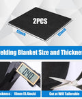 2Pack 10mm Thick Fireproof Welding Blanket 12x12 Inches Carbon Felt Shield with measuring tools and scissors display