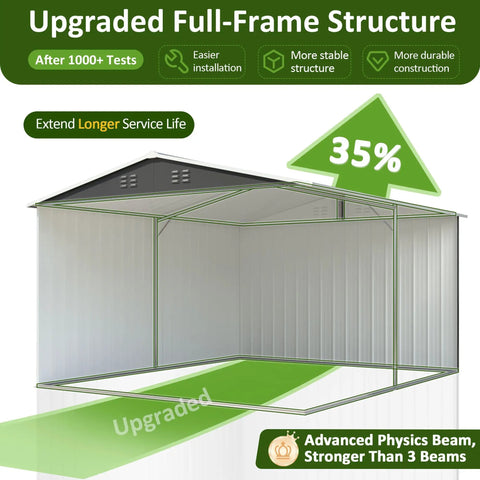 Heavy Duty Metal Garden Storage Shed 8.2x12 Ft lockable doors upgraded frame structure shown detail