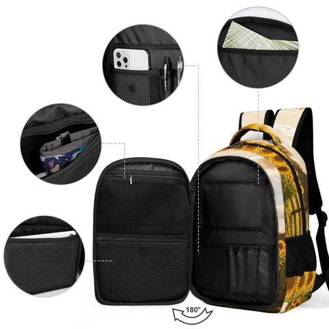 Sunflower Farm Barn Landscape Backpack For Daily Carry And Everyday Use Unisex Large Capacity Daypack with open compartments