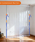 Heavy Duty Steel Support Pole Kit Adjustable Telescoping Jamb Extender Drywall Hoist And Dust Barrier Floor To Ceiling Jack Stand 4 Pack in use for dust containment.