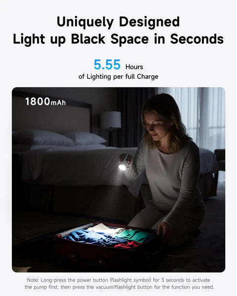 Person using the USB-C pump from Travel Vacuum Bags With 2026 Latest Wireless Pump 8 Pack 4 Sizes Space Saver Compression Bags For Luggage