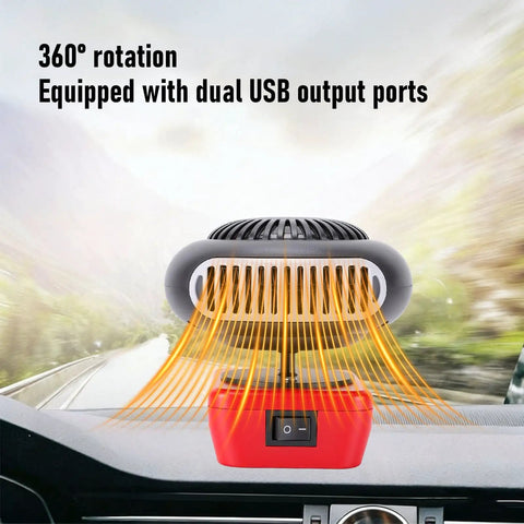 Cordless Battery Space Heater For Garage Jobsite 200 Watt Portable Warmer With Dual Usb Charging 360 Degree Swivel in use with airflow.