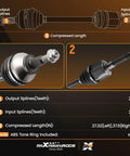Pair Front CV Axle Shafts Assembly For Ford Escape And Lincoln MKZ AWD diagram showing output/input splines and compressed length details.