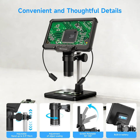 7 Inch Digital Microscope With Screen No Phone Needed For Adults And Kids Coin Magnifier For Error Coins PCB Traces Bugs STEM Learning Soldering Electronics Macro Camera on stand