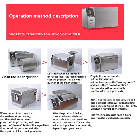 Operation method for Electric Coffee Roaster Machine With Adjustable Temperature And Timer 1800W Stainless Steel Nonstick Bean Nut Roaster.