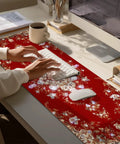 Massive 31.5 By 11.8 Inch Gaming Mouse Pad With Luxury Red Ornamental Pattern on desk with keyboard and mouse