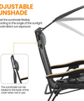 Zero Gravity Patio Lounge Chair with adjustable canopy shade, cup holder tray, headrest, padded recliner shown folded with sunshade.