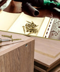 Beefy Bronze Wood To Metal Self Drilling Screws 10 16 Size One And A Quarter Inch Length Self Tapping Trailer Deck Screws With Torx Drive T25, 2 Lb Pack About 252 Pieces shown in use and close-up.