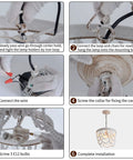 Installation steps for Three Light Wood Bead Pendant Light With Boho Engraved Pattern Ring Fixture for farmhouse spaces.