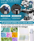 Pro Grade Family Lab Microscope For Adults With USB Camera 40X To 2000X Magnification WF10x And WF25x Eyepieces Ideal For School Home Science Projects And Lab Work, dual LED lighting and slides