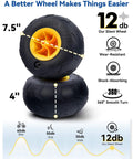 7.5 inch and 4 inch beach wheels showing wear-resistant and shock-absorbing features with a 12 db noise level