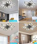 Modern bladeless ceiling fan with lights in a living room, bedroom, kids room, and office, displaying enclosed LED design.