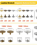 2-In-1 Leather Rivet and Magnetic Snap Fastener Kit With Pliers, 180-Piece Set for Leather Craft and DIY Repair, image showing metal rivets