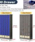 Heavy Duty Parts Organizer Cabinet Tough As Nails Steel Storage Bin For Real Deal Shop And Garage Solid Tool Chest displaying 100 plastic drawers.