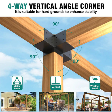 Two Pack 4x4 Pergola Brackets Kit With Four Way T Brackets And Corner Bracket For Gazebos And Sheds Post Base For 3.5x3.5 Inch Wood Beams Patio Sunshade Mount Holes