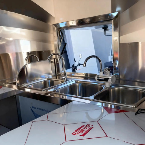 Mobile Food Truck And Snack Cart For Sale Featuring Custom Commercial Trailer Built For Coffee Stands And Burger Joints Heavy Duty Street Vendor Rig Ready To Hustle with stainless steel sink and work area.