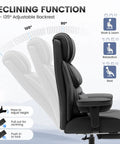Side view of Big And Tall Leather Office Chair With Footrest For Long Hours, showing reclining function and padded lumbar support.