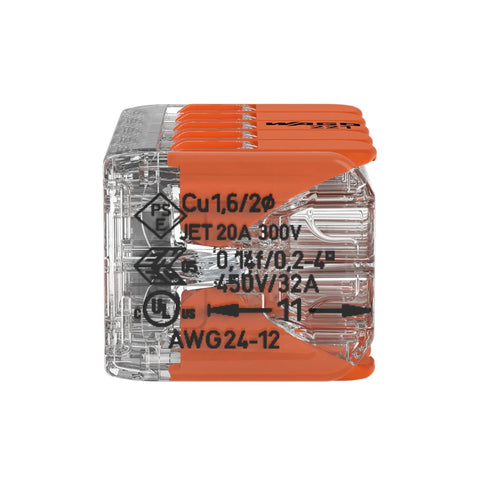 Lever Nuts Splicing Connector Kit, 10-Channel With Operating Levers, For Solid And Stranded Conductors 24-12 AWG, Transparent Housing, No-Fuss Quick Connect, Reusable, Box Of 15 Pieces transparent orange lever connector