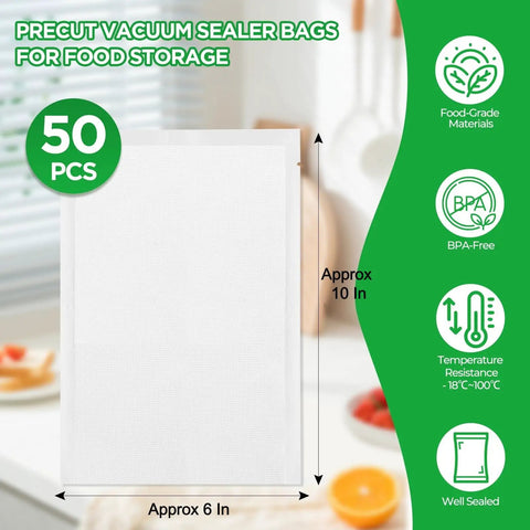 Vacuum Seal Bags Pack Of 50 6 By 10 Inch Textured Sealing Bags Commercial Grade BPA Free Heavy Duty For Food Storage Meal Prep And Sous Vide Cooking
