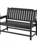 Tough As Nails Two Seater Outdoor Bench With Cup Holder Crafted From Premium Fade Resistant Hdpe For Patios Yards And Decks Handles Up To 660 Pounds Easy Clean All Weather Hangout Spot In Black with drinks.