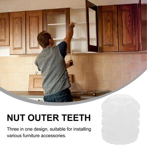 Man installing cabinets with 150 Pcs Plastic Dowel Inserts for Cabinet Doors, DIY Friendly Hinge Dowels for Easy Installation.