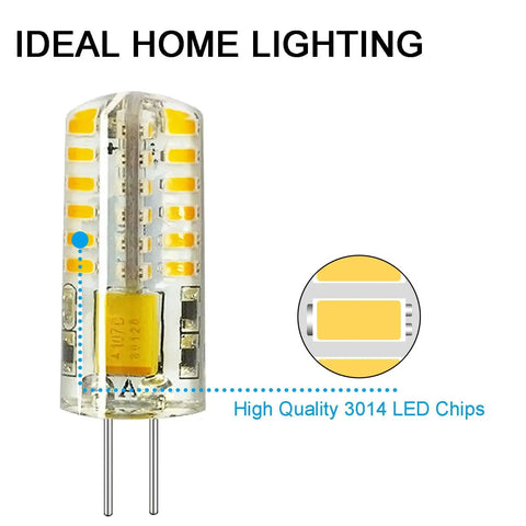 Close-up of G4 LED Bulbs 10 Pack, BiPin Base 3W 12V AC DC Landscape Light Replacement, Warm White 3000K, T3 Size, LED chips detail