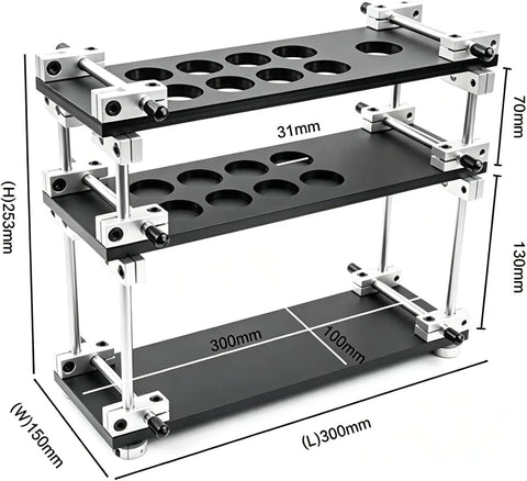 Keep Your Morning Brew On Lock With This Sleek Single Dose Coffee Bean Storage Rack Featuring Eight Smooth Glass Jars Precision Dosing Funnels And True One Way Seals For Every Chill Home Brewer, shown from the side with dimensions.