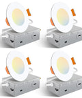 Four 6 Inch LED Recessed Downlights with Junction Box, 5CCT 2700K-5000K, 6/9/12W Dimmable, 1050LM, Canless Wafer, ETL Listed