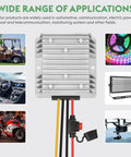 Beefy 240W DC Buck Converter For Golf Carts, 18V To 58V Input, 12V Output, 20A Max, shown with application examples