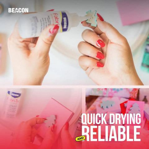 Person using Beefed Up Heavy Duty Fabric Adhesive For Indoor And Outdoor Use With Fast Grab And Quick Drying Crystal Clear Bond