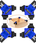 90 Degree Angle Clamps Set Of 4 For Woodworking Right Angle Corner Clips And Adjustable Shelf Fixers shown with wooden box