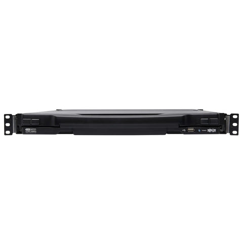16 Port DisplayPort Kvm Switch Console Featuring 17 Inch Lcd Monitor Rackmount Touchpad And Keyboard side view showing USB and power ports.