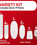 Clear Variety Pack For Damage Free Hanging With Eight Pairs Of Picture Hangers, Four Clear Wire Hooks And Eleven Wall Hooks For Home Decor