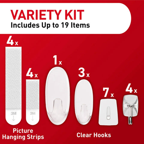 Clear Variety Pack For Damage Free Hanging With Eight Pairs Of Picture Hangers, Four Clear Wire Hooks And Eleven Wall Hooks For Home Decor