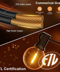 100 Ft G40 LED Outdoor String Lights With Shatterproof Bulbs, waterproof dimmable patio lights featuring ETL certification and copper wiring.