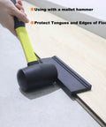 Universal Tapping Block For Vinyl Plank And Laminate Flooring With 3 Edges in use with a mallet on flooring