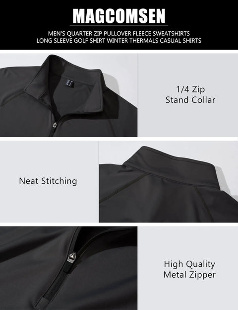 Mens Thermal Fleece Lined Quarter Zip Sweatshirt Lightweight Long Sleeve Raglan Pullover With Stretch Fabric For All Season Cozy Warmth Golf Style Black Large