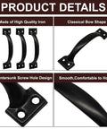 Ten Pack 6 Inch Metal Bow Door Handles Black Matte Vintage Barn Door Pulls For Furniture Cabinets Kitchen Drawers Dressers And Gates Beefy Iron Rustproof Anti Corrosion Wear Resistant Hollow Design Zorveiio product details image with high-quality iron, bow shape, countersunk screw holes.