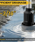 Cordless Stick Water Pump Designed For Plug And Play Setup On 20v Max Tools, showcasing efficient drainage, with 1-3/16" water level.