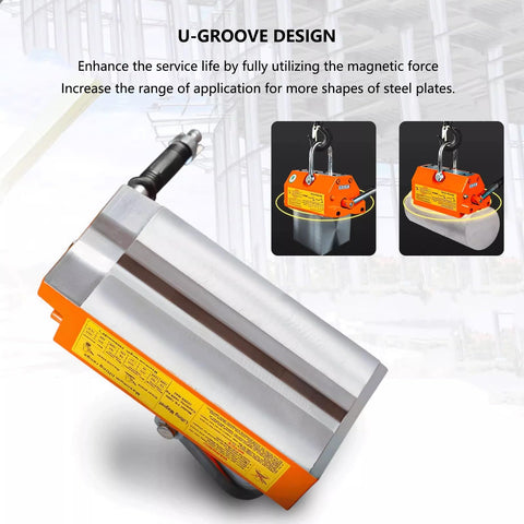 Boss Level Neodymium Magnetic Lifter With Anti Collision Release Lever For Lifting Thick Steel Plates Iron Blocks And Round Bar Badass Heavy Hauler 3300 Pound Lift Capacity U-groove design for improved magnetic force and enhanced lifting capabilities.