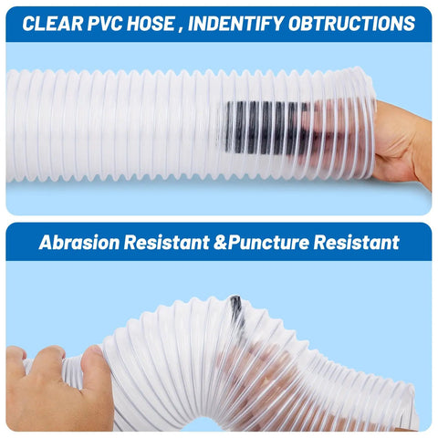 Heavy Duty 4 by 5 Inch Flexible Clear PVC Dust Collection Hose With Stainless Steel Clamps showing abrasion resistant design.