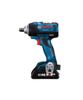 Side view of blue 18V EC Brushless Half Inch Impact Wrench with friction ring and through hole, bare tool for heavy-duty jobs