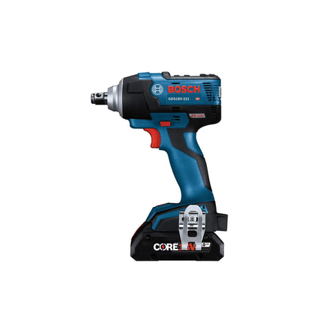 Side view of blue 18V EC Brushless Half Inch Impact Wrench with friction ring and through hole, bare tool for heavy-duty jobs