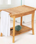 Must Have 100 Percent Bamboo Shower Bench With Storage Shelf, 24 Inch Waterproof Shower Chair, Non Slip Rubber Feet