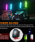 2 Pack 3Ft Spiral RGB LED Whip Lights With RF Remote in use on two off-road UTVs at night, showing colorful lights