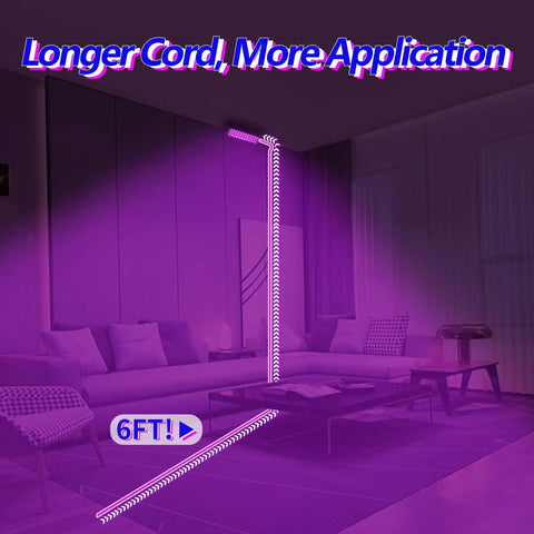 Room illuminated by Two Pack 100W LED Black Light Bar 385-400nm Ultra Bright UV Glow Lights with 6ft cord for glow parties