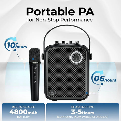 70W Portable PA Voice Amplifier For Classrooms, Public Speaking, And Karaoke With Wireless UHF Handheld Mic, Bluetooth 5.3, Rugged Metal Black S100